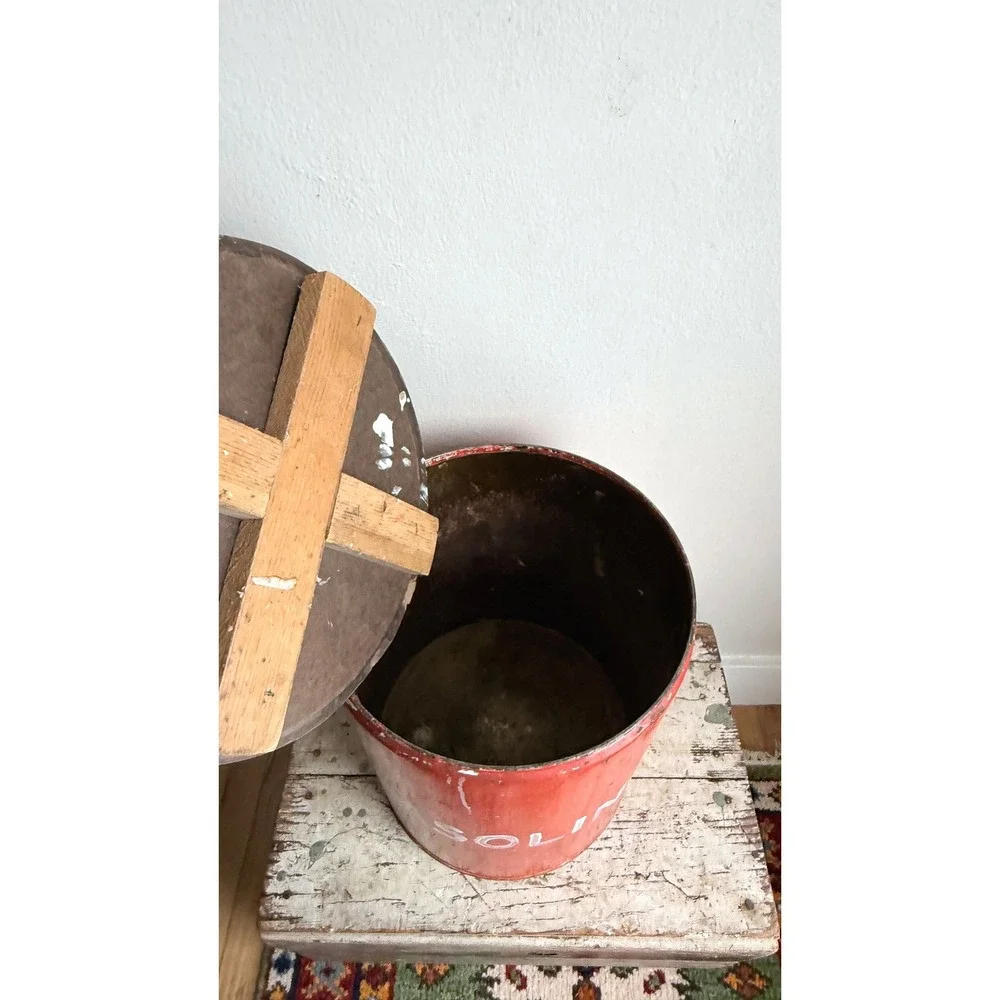 Vintage Red Metal Gasoline Can Rustic Industrial Storage Decor